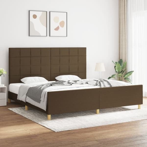 vidaXL sengeramme med sengegavl 200x200 cm stof mørkebrun