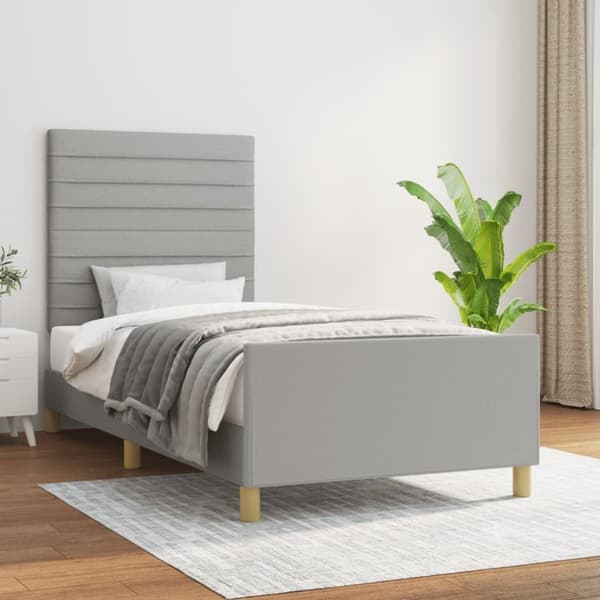 vidaXL sengeramme med sengegavl 90x190 cm stof lysegrå