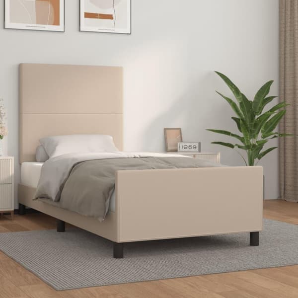 vidaXL sengeramme med sengegavl 90x190 cm kunstlæder cappuccinofarvet