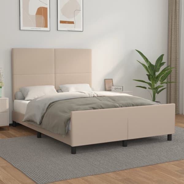 vidaXL sengeramme med sengegavl 140x200 cm kunstlæder cappuccinofarvet