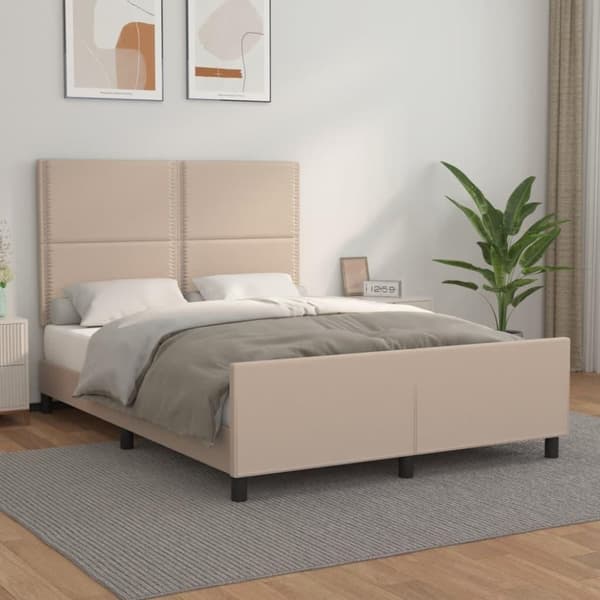 vidaXL sengeramme med sengegavl 140x190 cm kunstlæder cappuccinofarvet