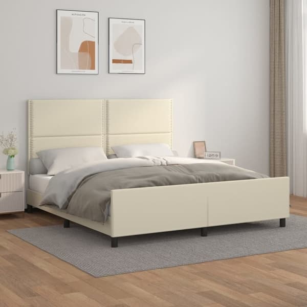 vidaXL sengeramme med sengegavl 160x200 cm kunstlæder cremefarvet