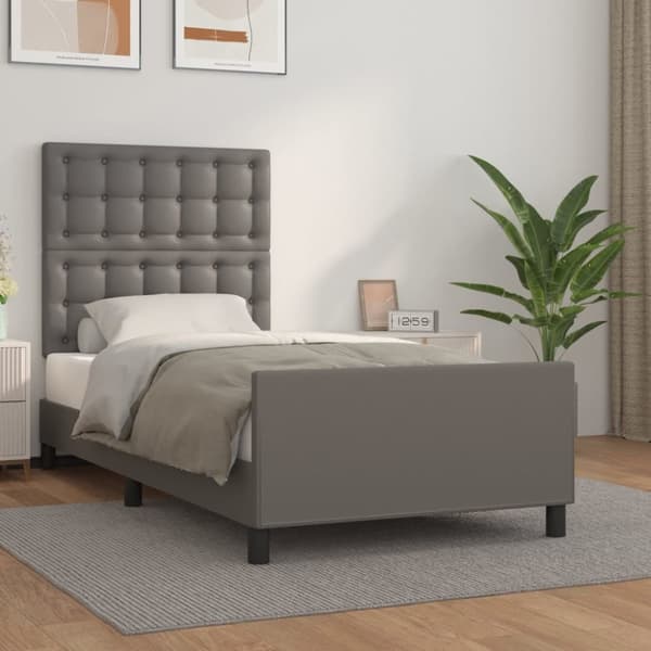 vidaXL sengeramme med sengegavl 100x200 cm kunstlæder grå