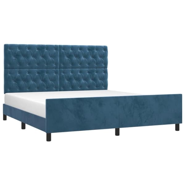 vidaXL sengeramme med sengegavl 160x200 cm fløjl mørkeblå