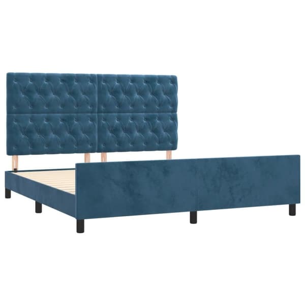 vidaXL sengeramme med sengegavl 160x200 cm fløjl mørkeblå