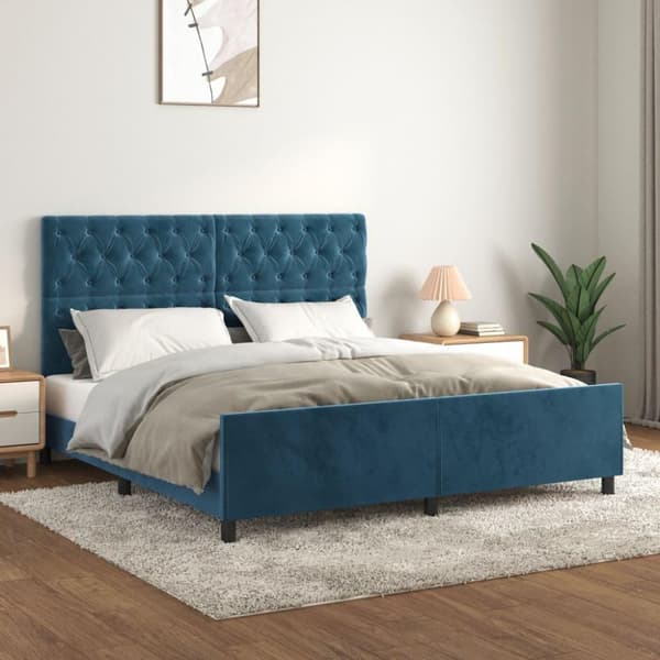 vidaXL sengeramme med sengegavl 160x200 cm fløjl mørkeblå