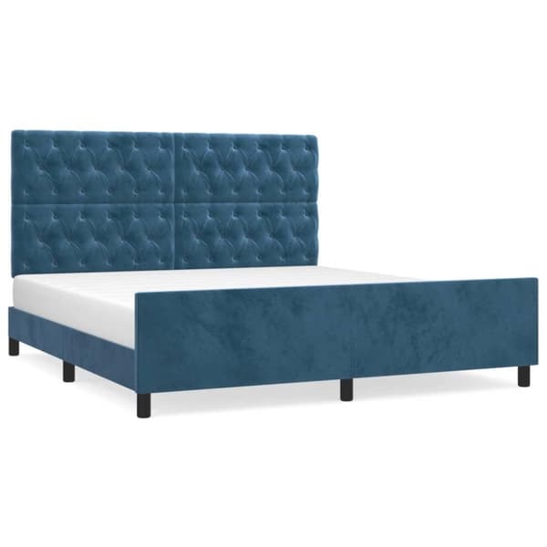 vidaXL sengeramme med sengegavl 160x200 cm fløjl mørkeblå