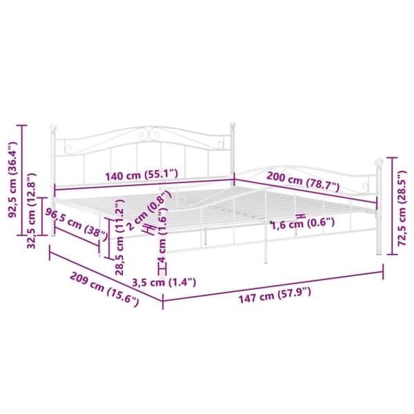 vidaXL sengestel 140x200 cm metal hvid