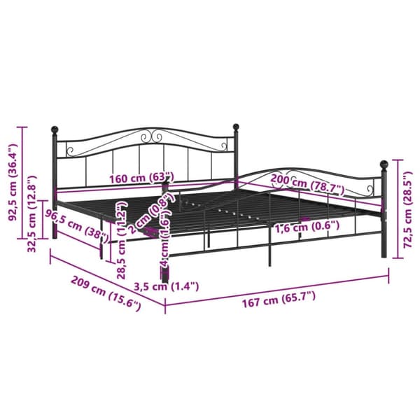vidaXL sengestel sort metal 160 x 200 cm