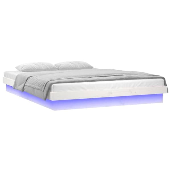 vidaXL sengeramme med LED-lys 160x200 cm massivt træ hvid