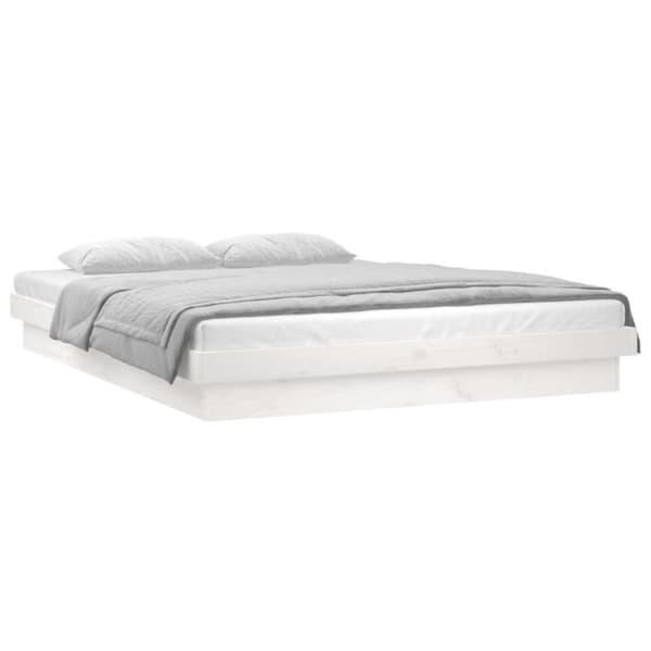 vidaXL sengeramme med LED 180x200 cm super kingsize massivt træ hvid