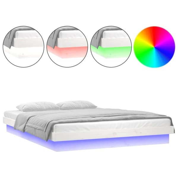 vidaXL sengeramme med LED 180x200 cm super kingsize massivt træ hvid