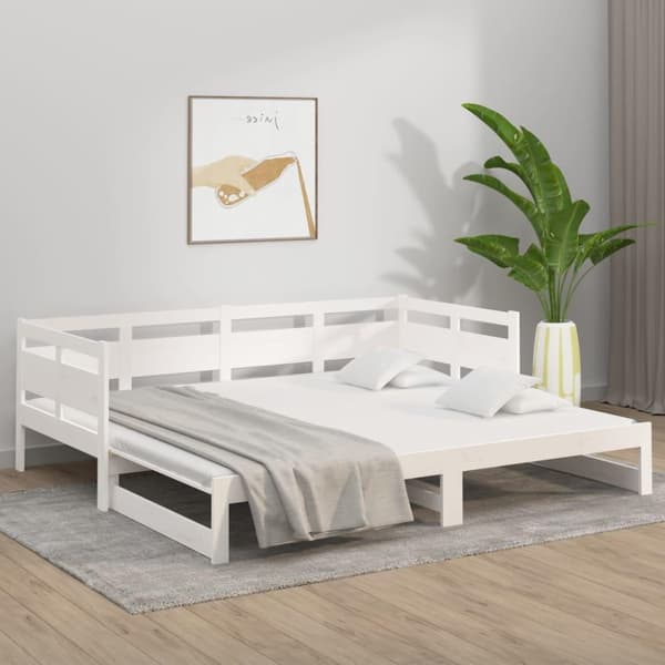 vidaXL Sohvasänky ulosvedettävä valkoinen täysi mänty 2x (80x200) cm