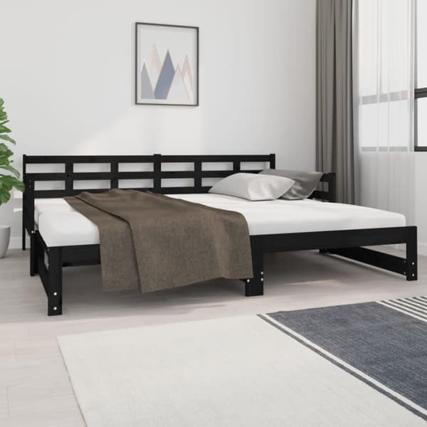 vidaXL Sohvasänky ulosvedettävä musta täysi mänty 2x (90x200) cm