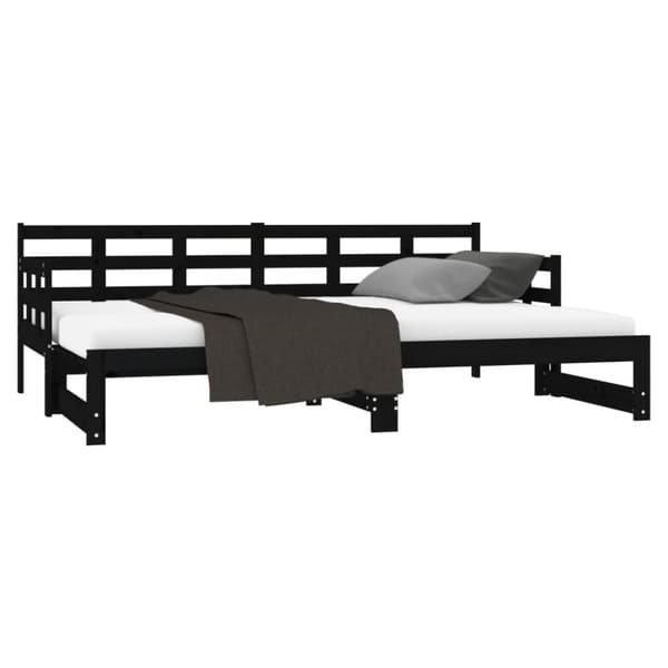 vidaXL Sohvasänky ulosvedettävä musta täysi mänty 2x (90x200) cm