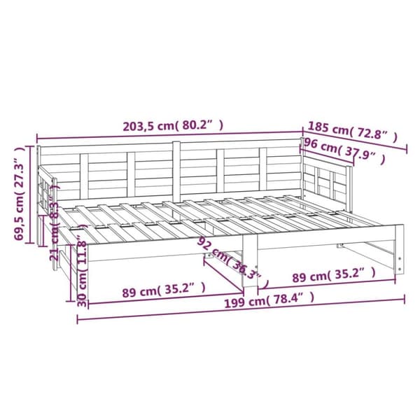 vidaXL Sohvasänky ulosvedettävä musta täysi mänty 2x (90x200) cm