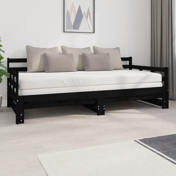 vidaXL Sohvasänky ulosvedettävä musta täysi mänty 2x (90x200) cm