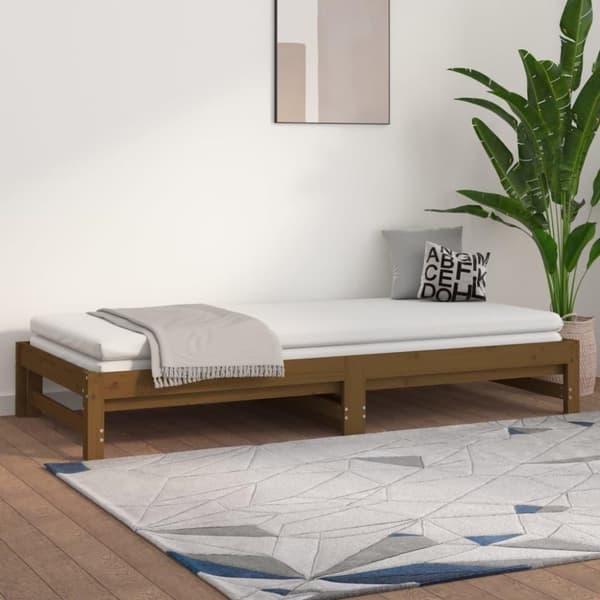 vidaXL Sohvasänky ulosvedettävä hunajanrusk 2x (90x200) cm täysi mänty