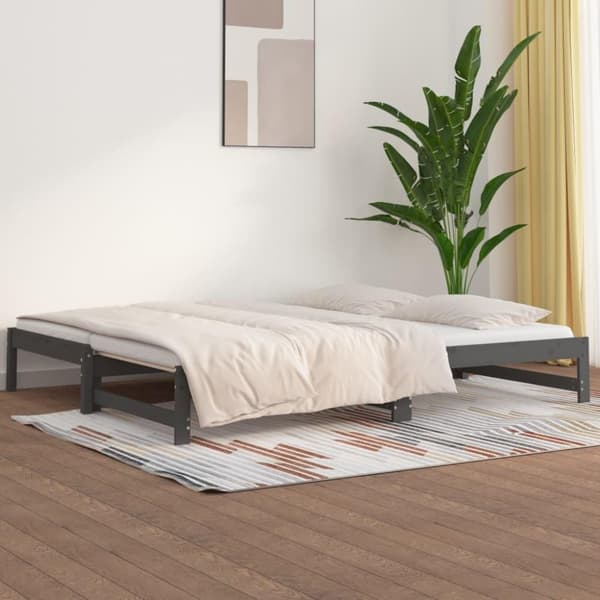 vidaXL Sohvasänky ulosvedettävä harmaa 2x (90x200) cm täysi mänty