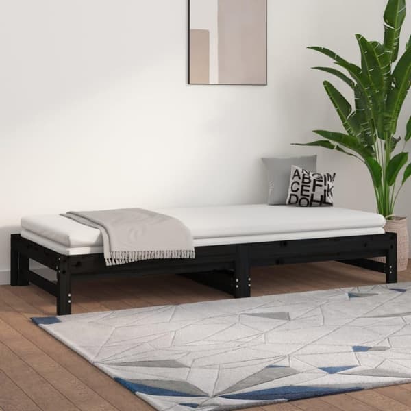 vidaXL daybed med udtræk 2x(90x200) cm massivt fyrretræ sort