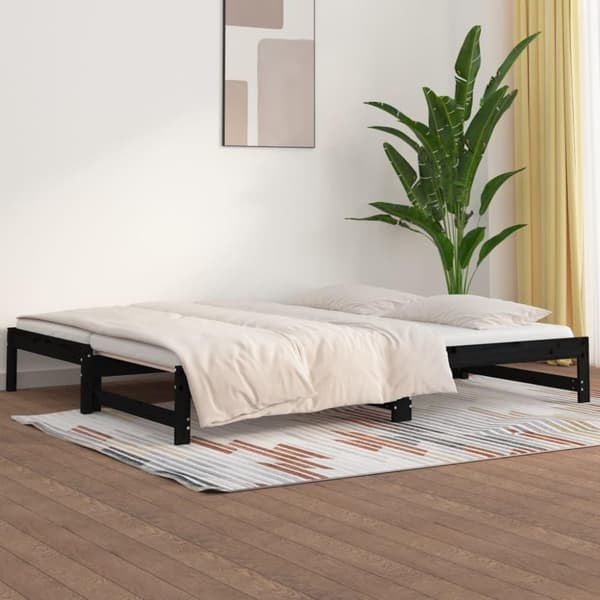 vidaXL daybed med udtræk 2x(90x200) cm massivt fyrretræ sort