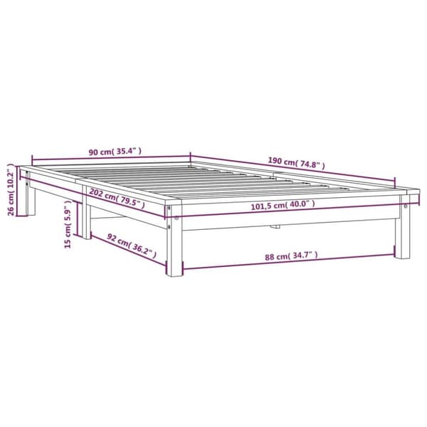 vidaXL Sängynrunko musta 90x190 cm Single täysi mänty