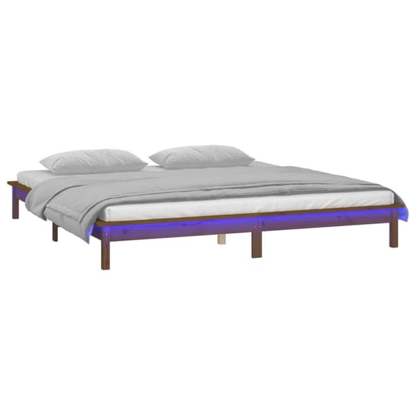 vidaXL sengeramme med LED-lys 120x200 cm massivt træ gyldenbrun