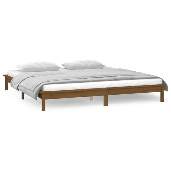 vidaXL sengeramme med LED-lys 120x200 cm massivt træ gyldenbrun