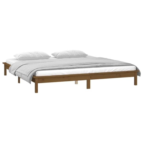 vidaXL sengeramme med LED-lys 120x200 cm massivt træ gyldenbrun