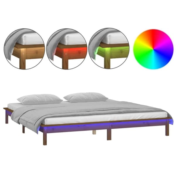 vidaXL sengeramme med LED-lys 120x200 cm massivt træ gyldenbrun