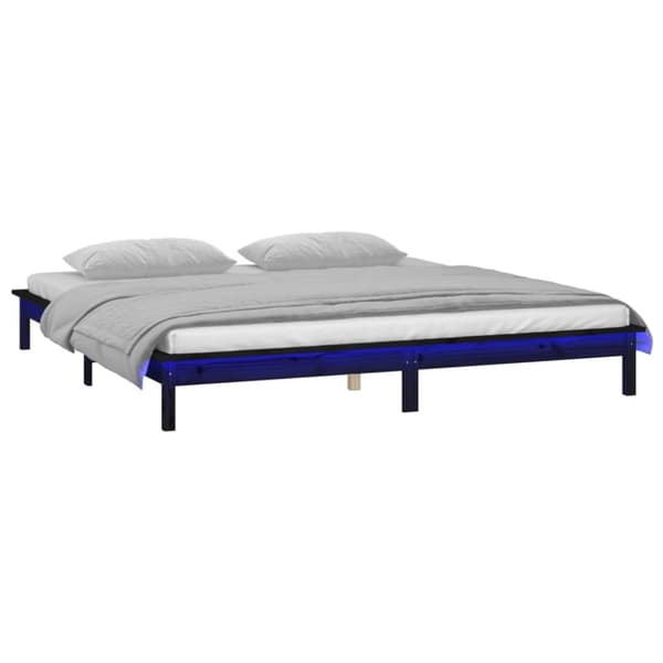 vidaXL Sängynrunko LED-valoilla musta 200x200 cm täysi puu