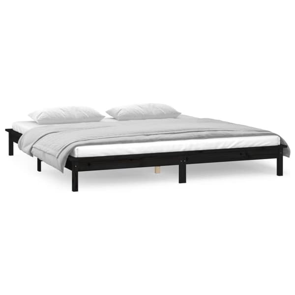 vidaXL Sängynrunko LED-valoilla musta 200x200 cm täysi puu