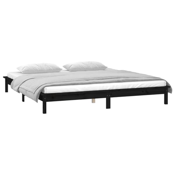 vidaXL Sängynrunko LED-valoilla musta 200x200 cm täysi puu