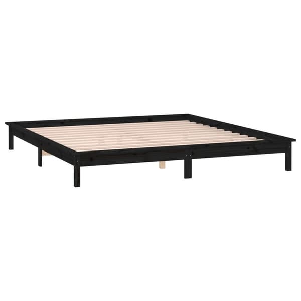 vidaXL Sängynrunko LED-valoilla musta 200x200 cm täysi puu