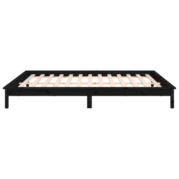 vidaXL Sängynrunko LED-valoilla musta 200x200 cm täysi puu