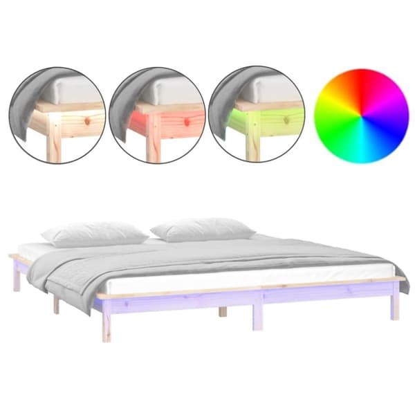 vidaXL Sängynrunko LED-valoilla 200x200 cm täysi puu