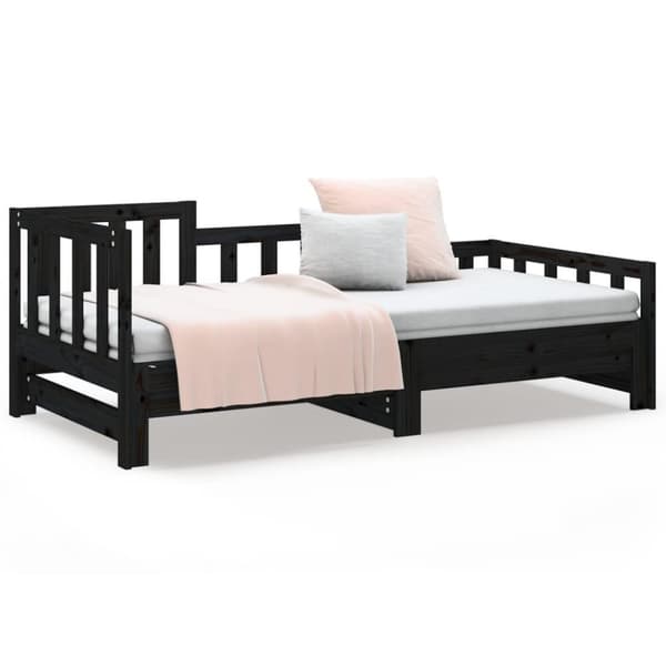 vidaXL daybed med udtræk 2x(90x200) cm massivt fyrretræ sort