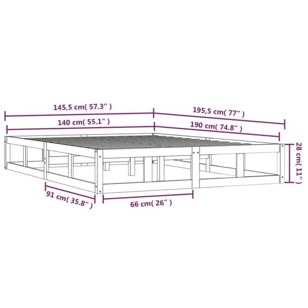 vidaXL sengeramme 140x190 cm massivt træ hvid