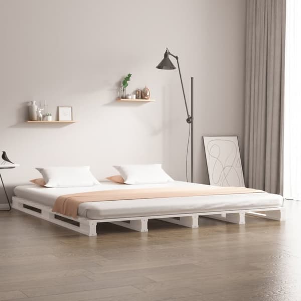 vidaXL palleseng 150x200 cm kingsize massivt fyrretræ hvid