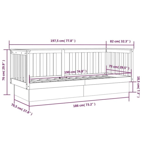 vidaXL Dagbädd utan madrass 75x190 cm massiv trä furu