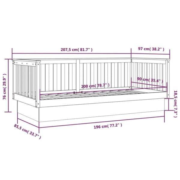 vidaXL daybed 90x200 cm massivt fyrretræ grå
