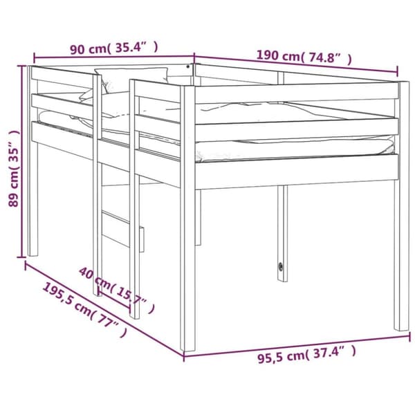 vidaXL Høyseng hvit 90x190 cm heltre furu
