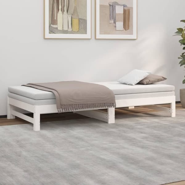 vidaXL Utdragbar dagbädd vit 2x(80x200) cm massiv furu