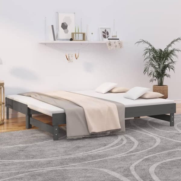 vidaXL daybed med udtræk 2x(90x190) cm massivt fyrretræ grå