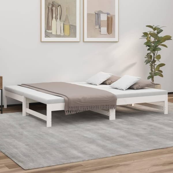 vidaXL daybed med udtræk 2x(90x190) cm massivt fyrretræ hvid