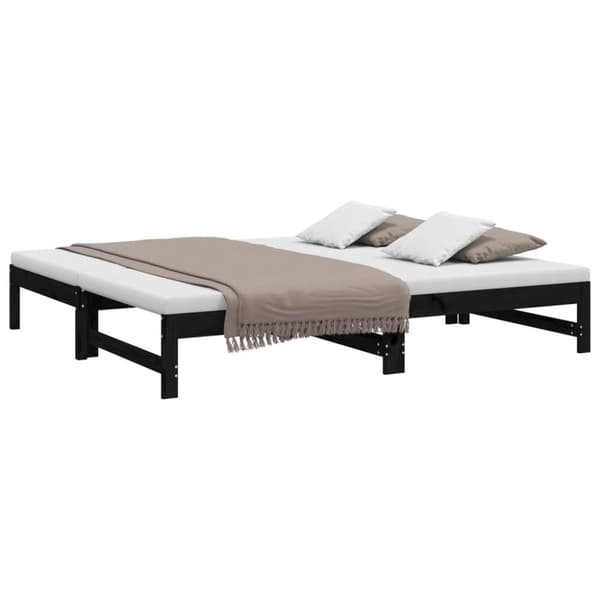 vidaXL Sohvasänky ulosvedettävä musta 2x (90x190) cm täysi mänty