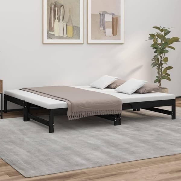 vidaXL Sohvasänky ulosvedettävä musta 2x (90x190) cm täysi mänty