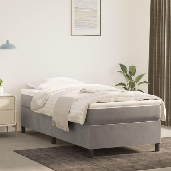 vidaXL sengeramme 90x190 cm fløjl lysegrå