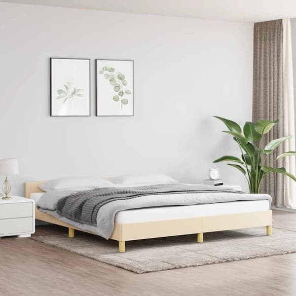 vidaXL Sängram utan madrass gräddvit 160x200 cm tyg