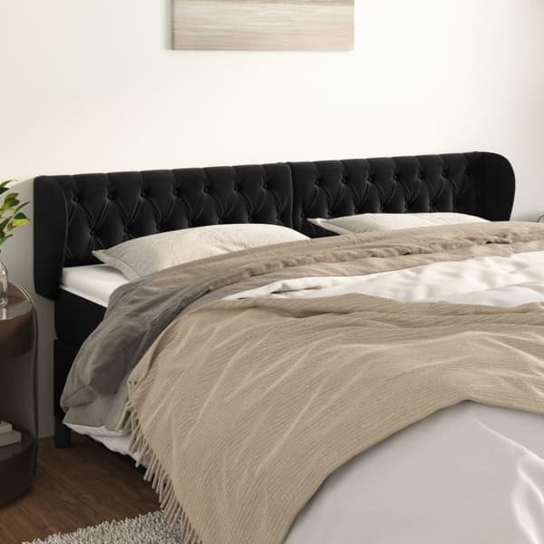 vidaXL sengegavl med kanter 203x23x78/88 cm fløjl sort